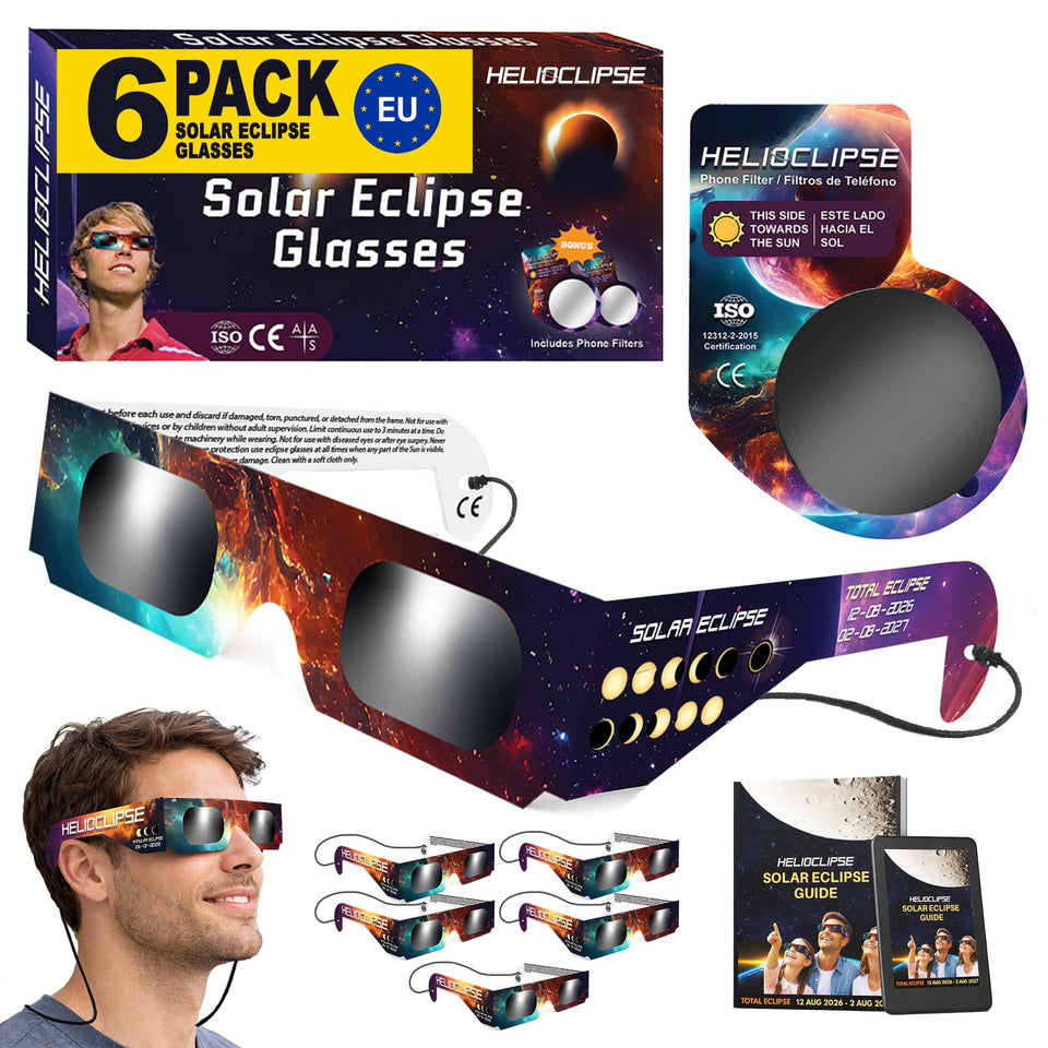 Helioclipse 6-pack solar eclipse glasses for safe direct viewing during totality
