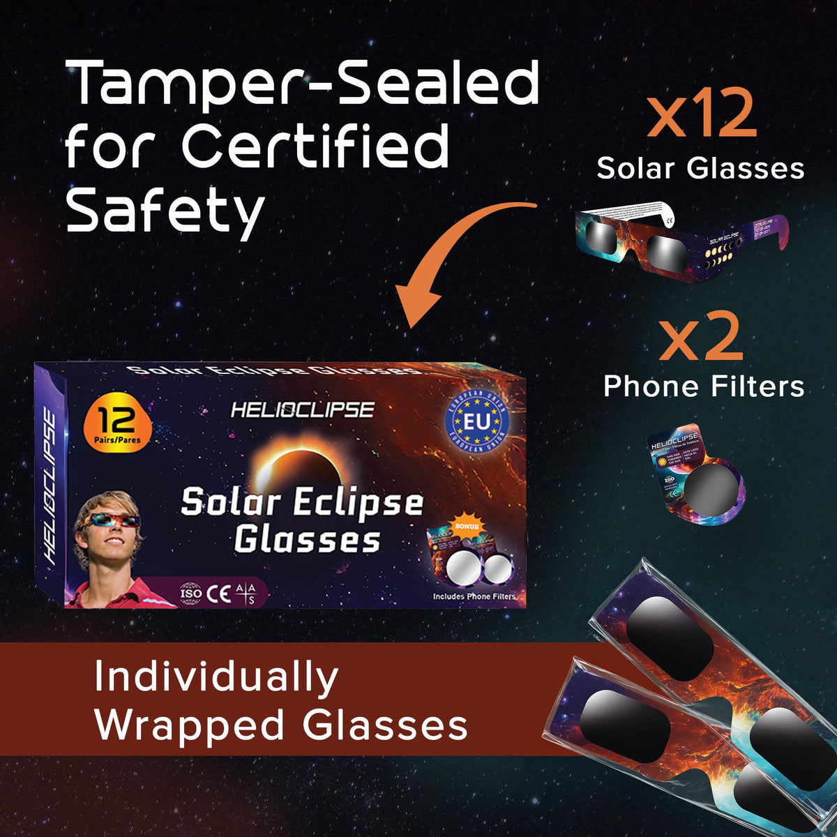 Helioclipse glasses with attached lanyard for secure wear between views.