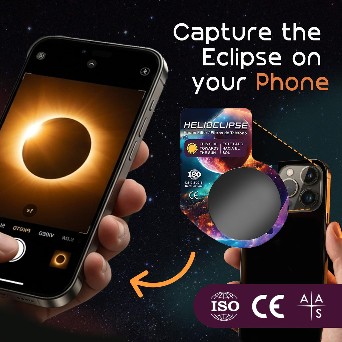 Helioclipse phone filter clip for eclipse photography on the go