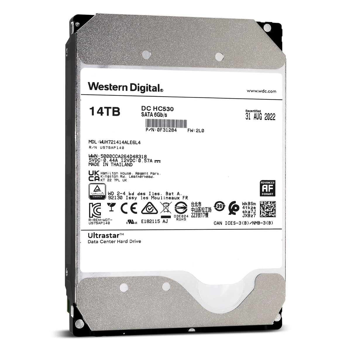 HelioSeal WD Ultrastar 14TB rear view for enterprise reliability.