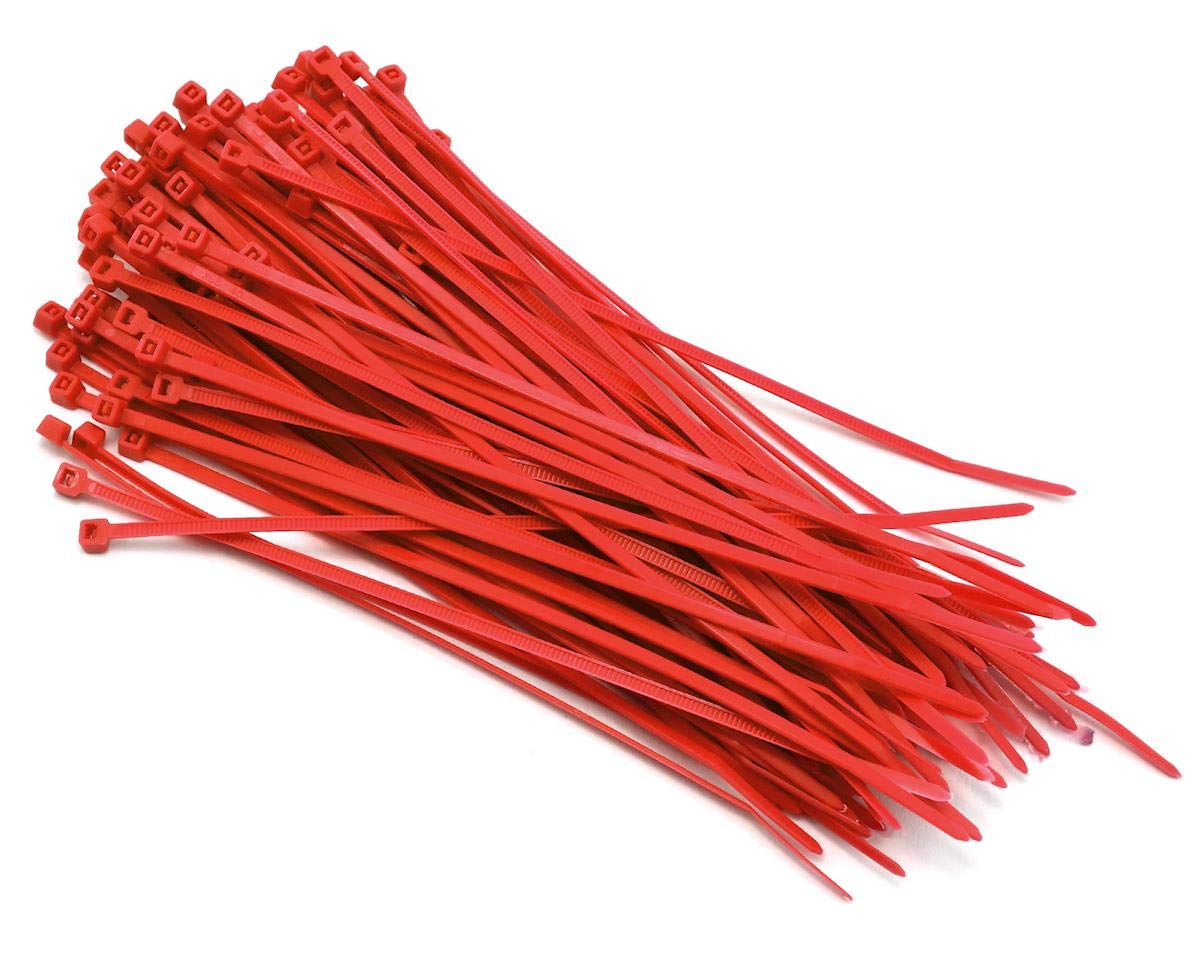 HellermannTyton T50R2M4UL 8-inch red plenum cable tie close-up for secure cable routing.