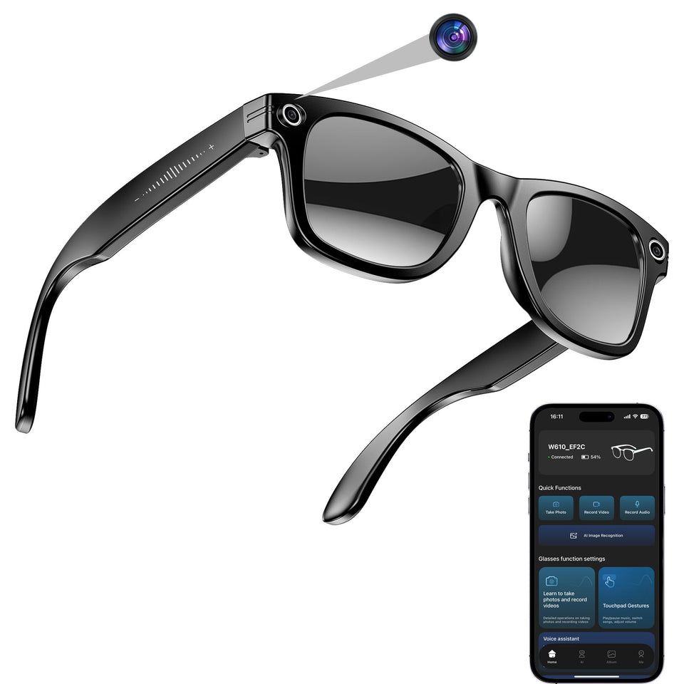hellibito AI Smart Camera Glasses front view for seamless 4k photo capture on the go