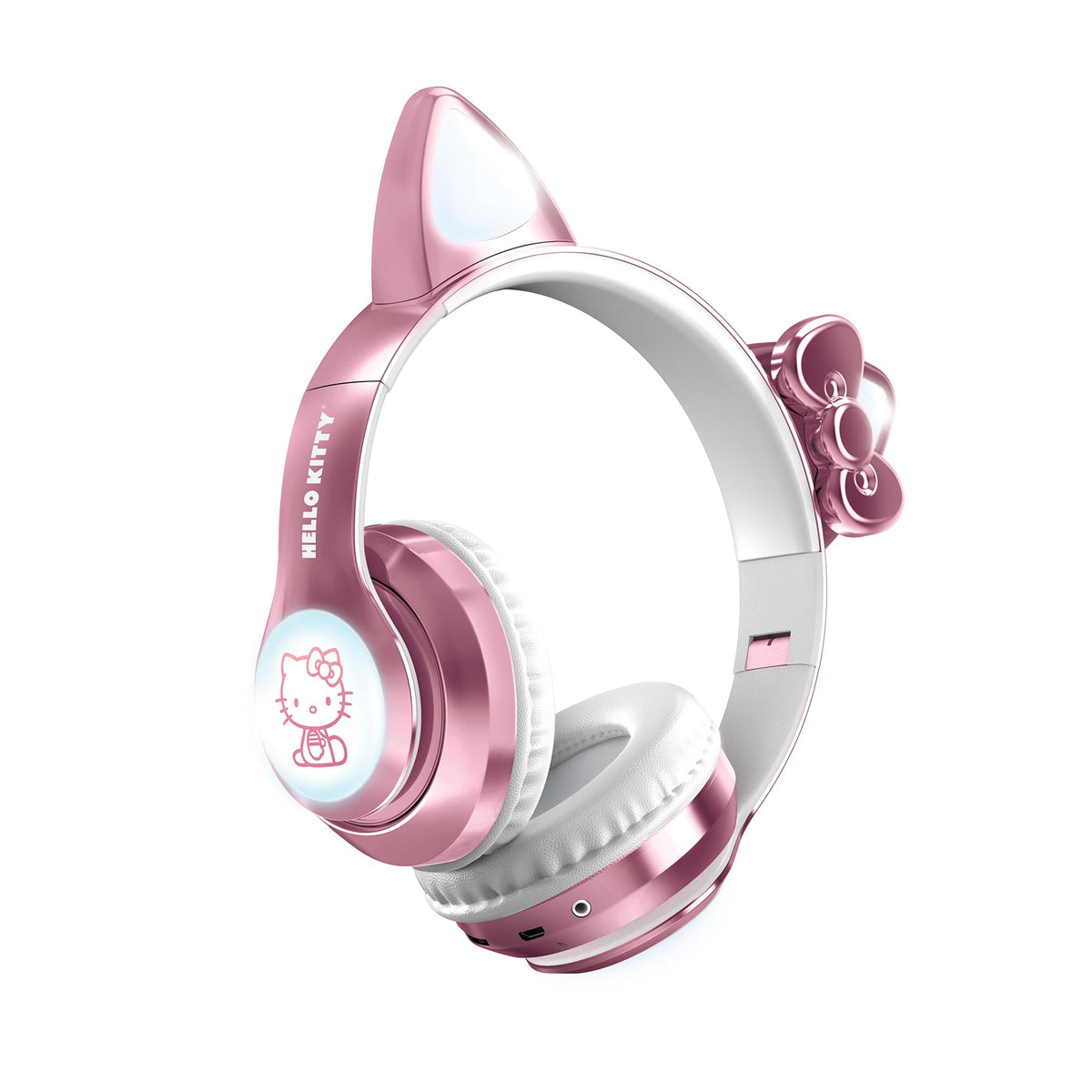 Hello Kitty close-up of earcup padding and controls providing comfortable fit and easy access