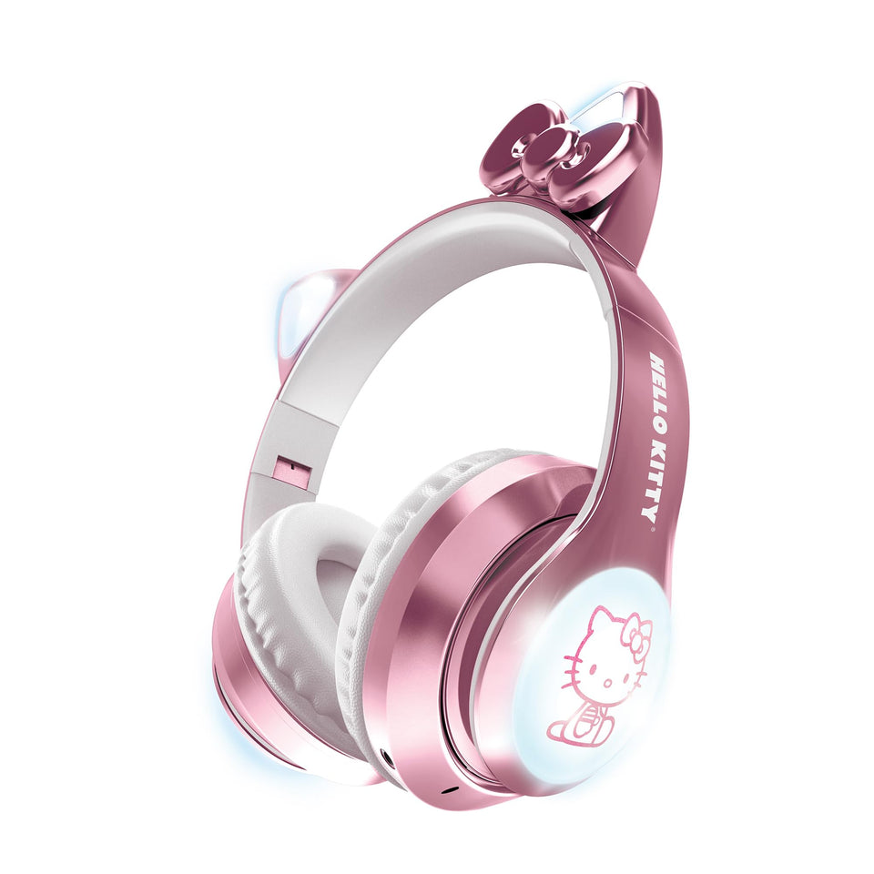 Hello Kitty front view showing headset design and colorful lights for stylish portability