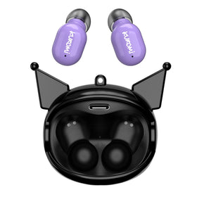Hello Kitty Kuromi earbuds with rotating case for on-the-go charging.