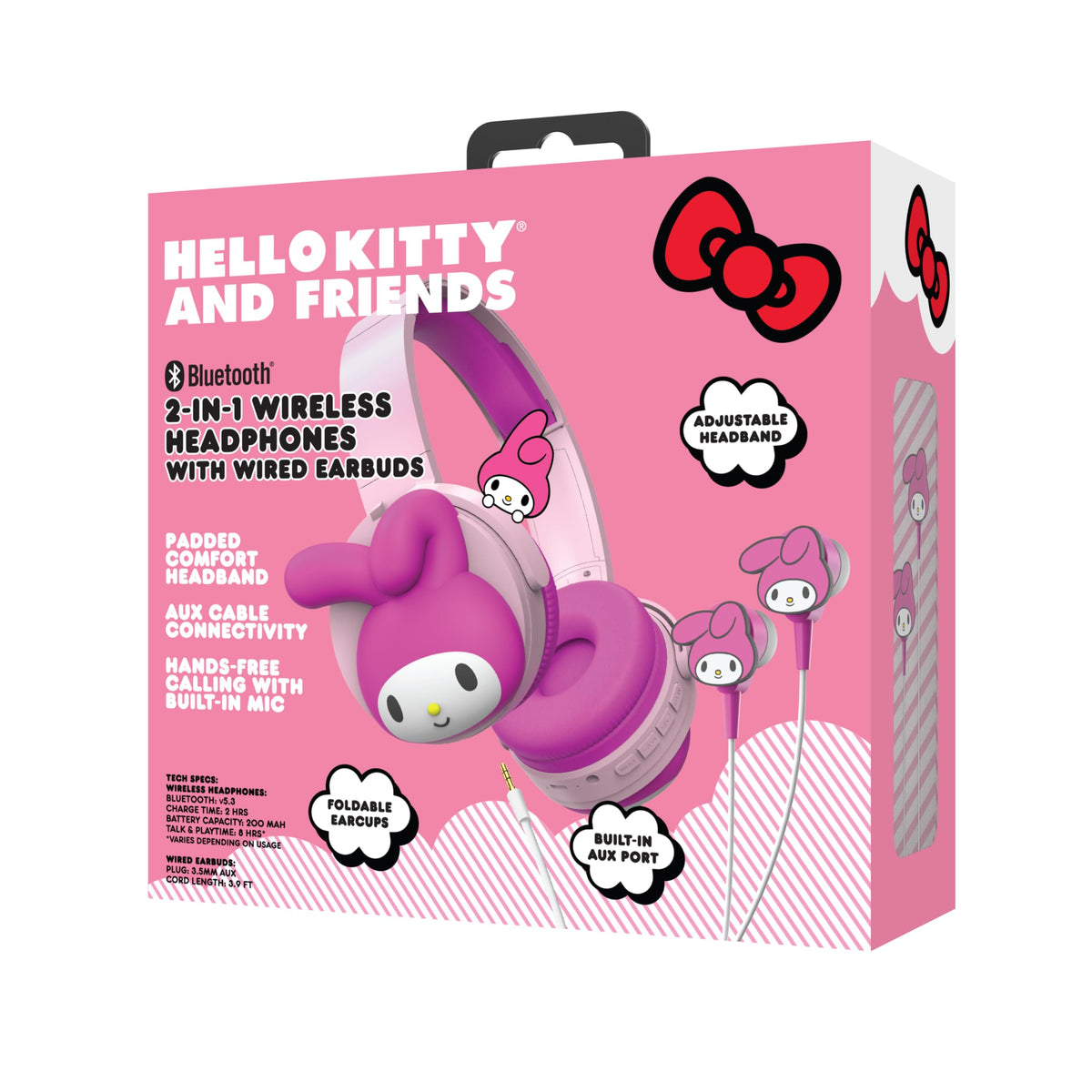 Hello Kitty My Melody headphones with travel case for portable use