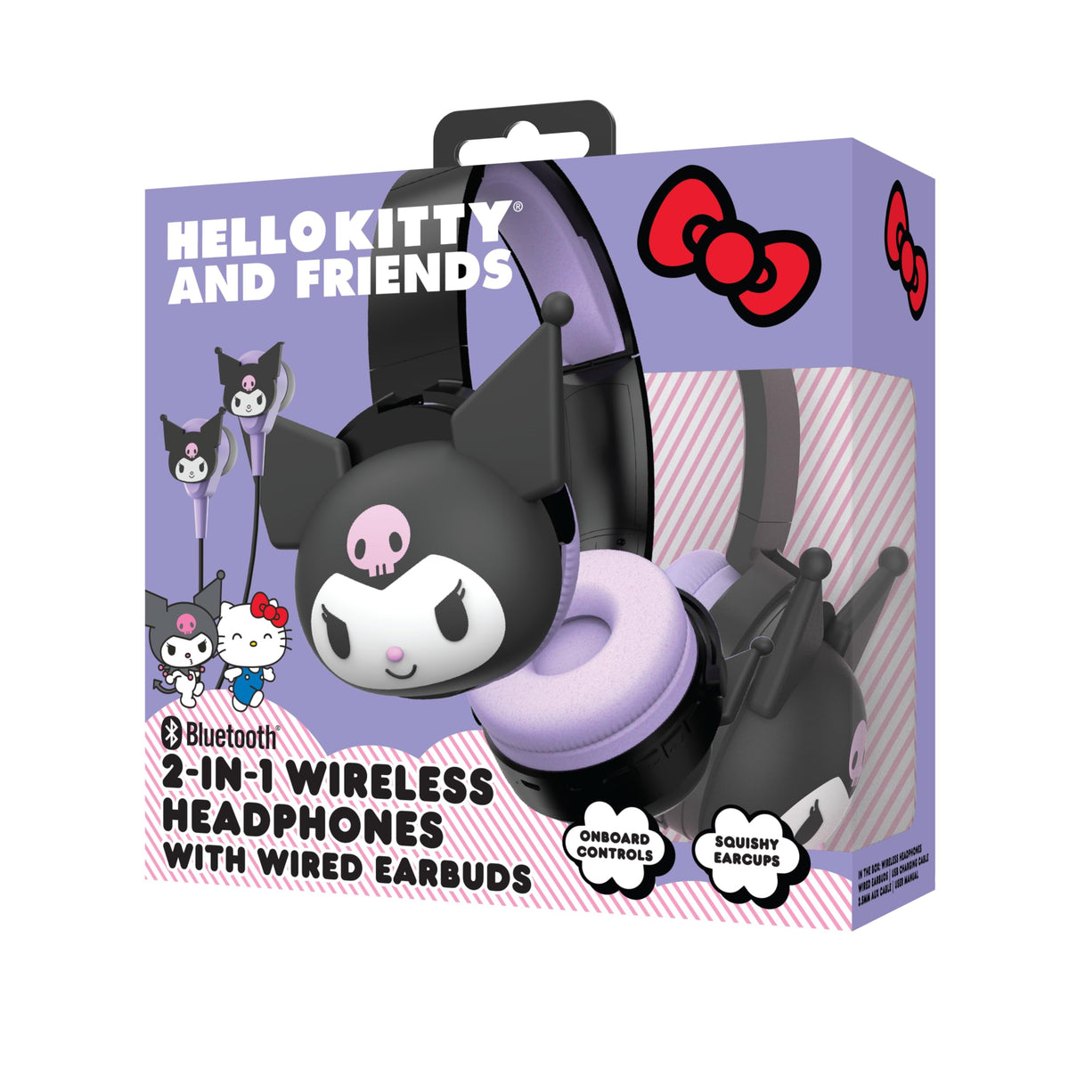 Hello Kitty headphones with adjustable headband for a comfortable fit.