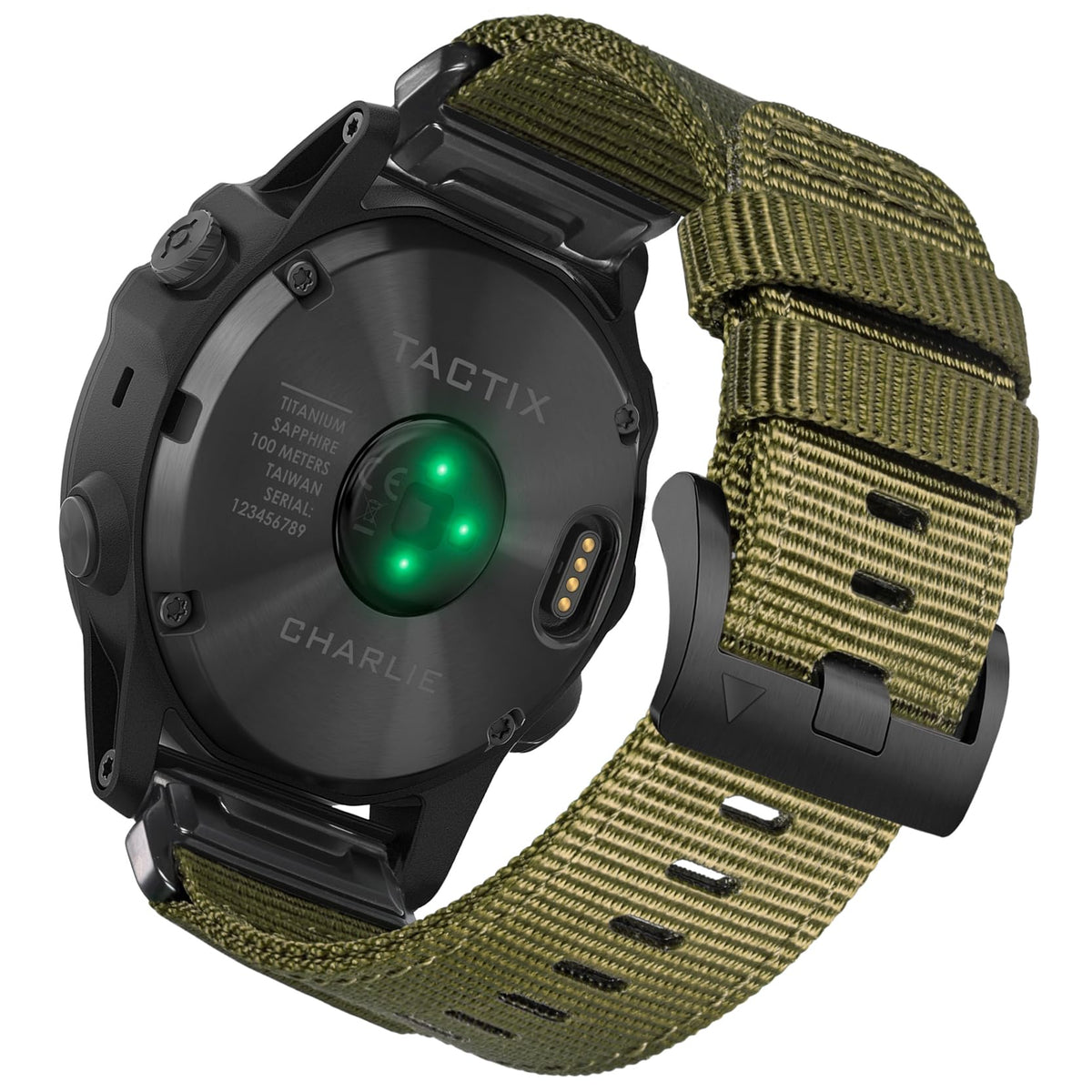 HEMSUT 20mm military strap front view for Garmin watches with secure nylon build.