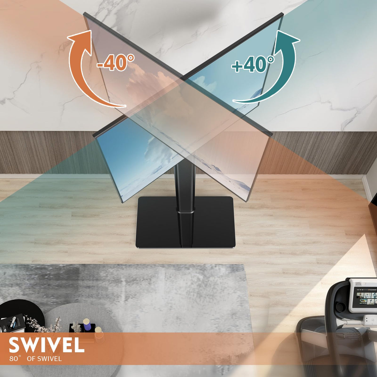 Hemudu floor stand with mount demonstrates effortless height adjustment for optimal viewing.