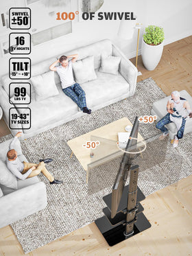 Hemudu floor TV stand pillar supports secure mounting for 19–43 inch TVs.