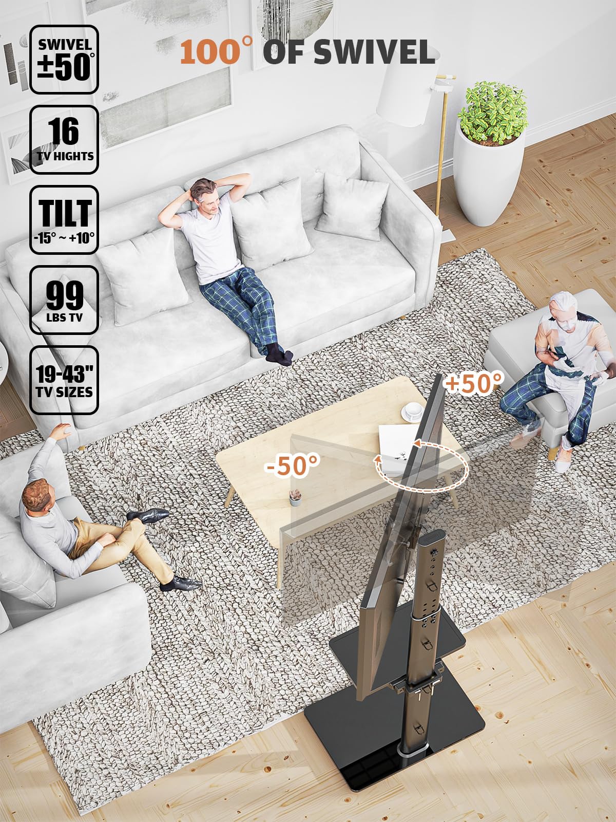 Hemudu floor TV stand pillar provides robust support for versatile TV mounting.