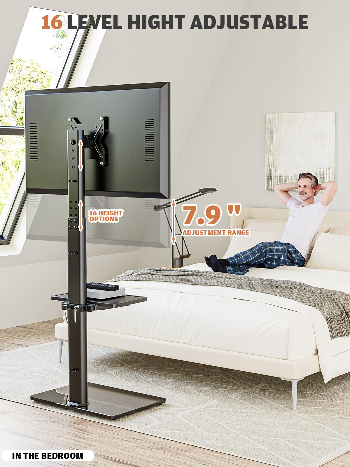 Hemudu floor TV stand swivel-tilt feature enables flexible viewing angles.
