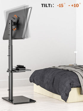 Hemudu floor TV stand top mount area secures TVs with common VESA patterns.