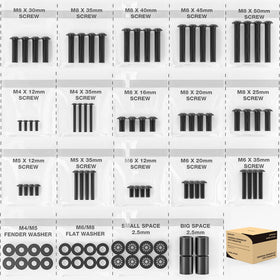 Hemudu front packaging showing complete 100-piece TV mounting hardware and quick ID benefit