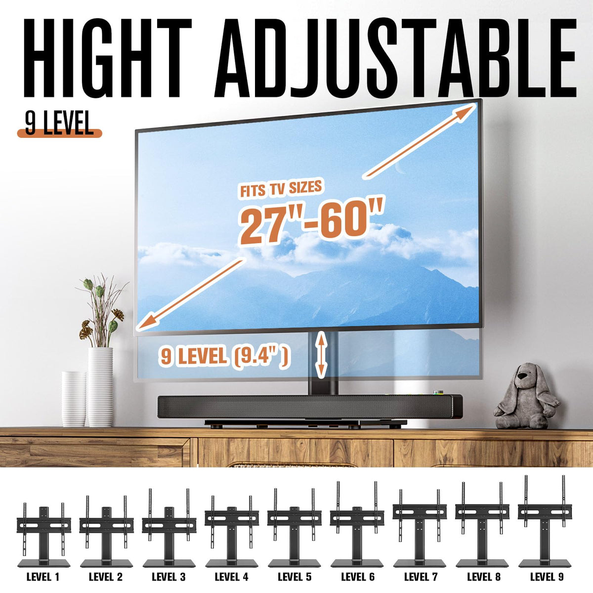 Hemudu height-adjustable stand set to desired viewing height
