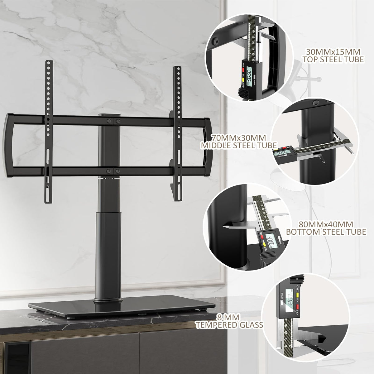 Hemudu mounted TV on media console providing a clean living room setup
