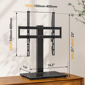 Hemudu TV stand next to remote for scale showing compact, space-saving design