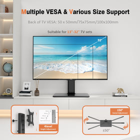 Hemudu table top TV stand fits 13–32 inch screens for safe, clutter-free viewing.