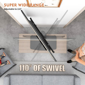 Hemudu tabletop TV stand with 110-degree swivel offers flexible viewing from any seat.