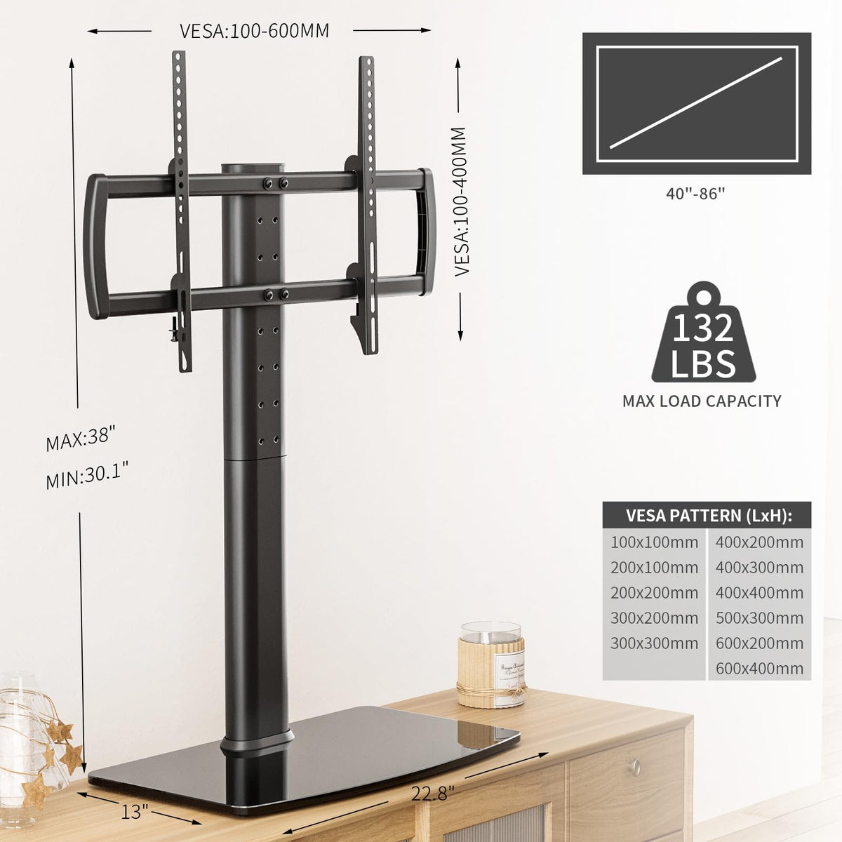 Hemudu cable management feature keeps cords tidy and accessible behind the TV stand.