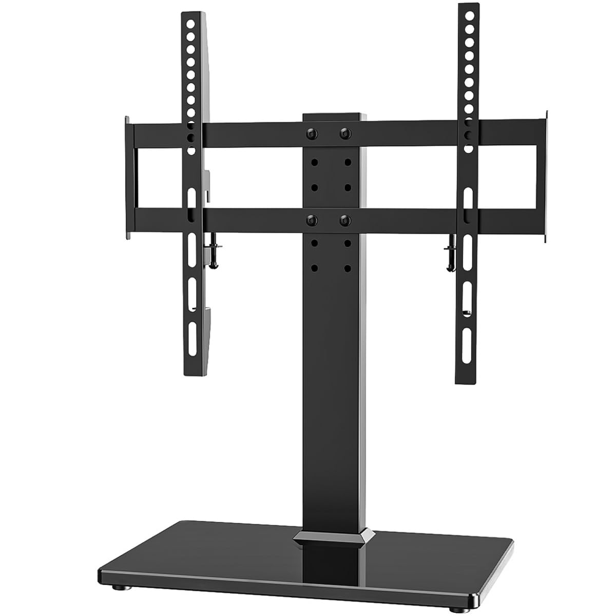 Hemudu front view of TV stand showing stable tempered glass base and modern look
