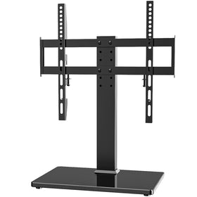 Hemudu front view of TV stand showing stable tempered glass base and modern look