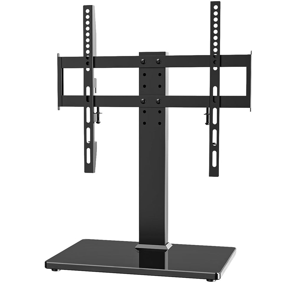 Hemudu front view of TV stand showing stable tempered glass base and modern look