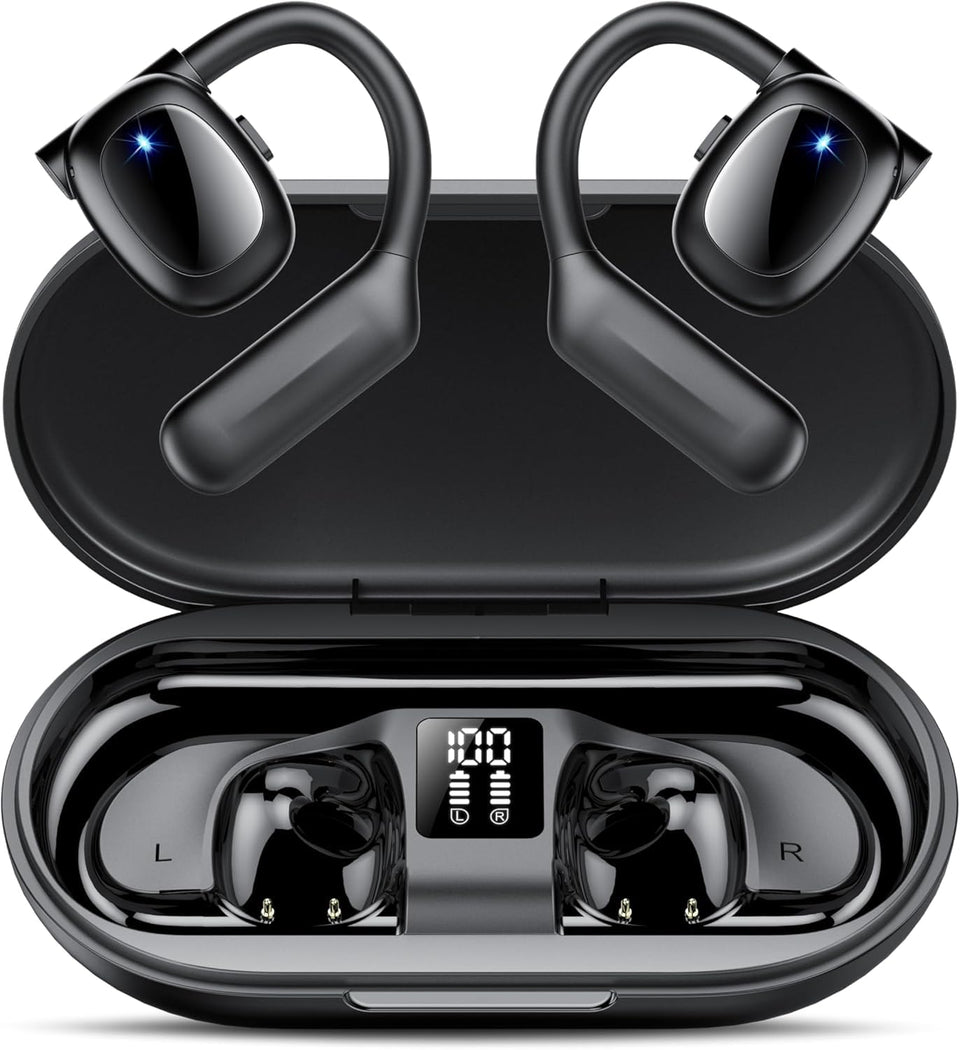 Hendari open-ear earbuds with charging case for easy portability.