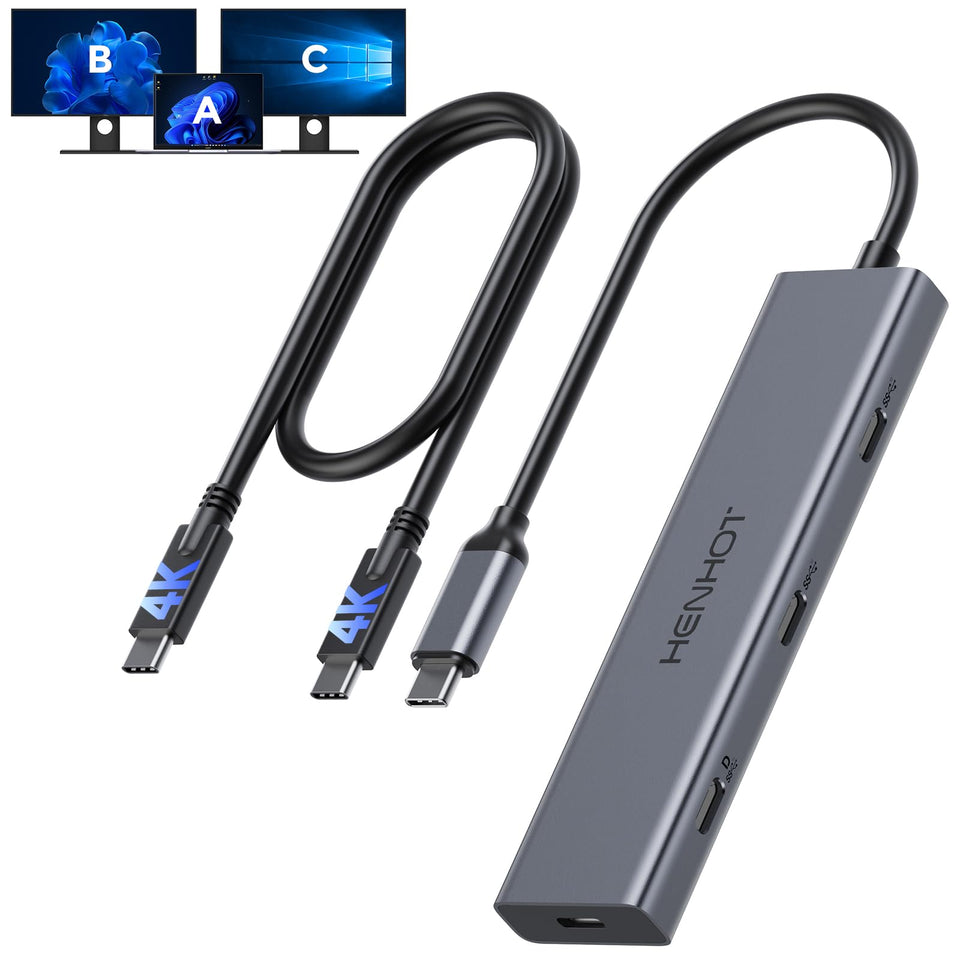 HenHot docking station front view showing ports and compact design benefit workspace expansion