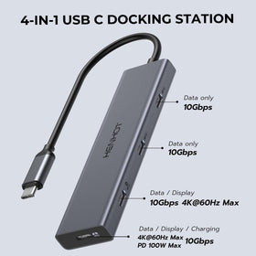 HenHot hub ports closeup highlighting USB‑C Gen2 connectors for fast 10Gbps transfers