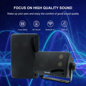 Herdio 3.5-inch outdoor speakers with swivel wall bracket for flexible placement.