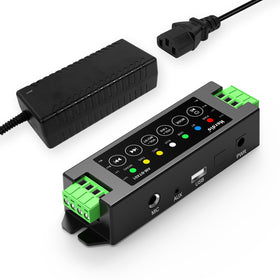 Herdio 4-channel amplifier with Bluetooth 5.0 powering four speakers.