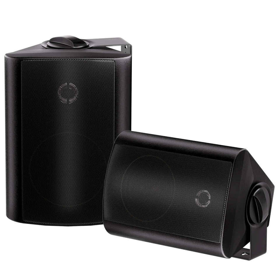 Herdio 4-Inch outdoor speakers pair shown with mounting hardware for versatile placement and enhanced sound.