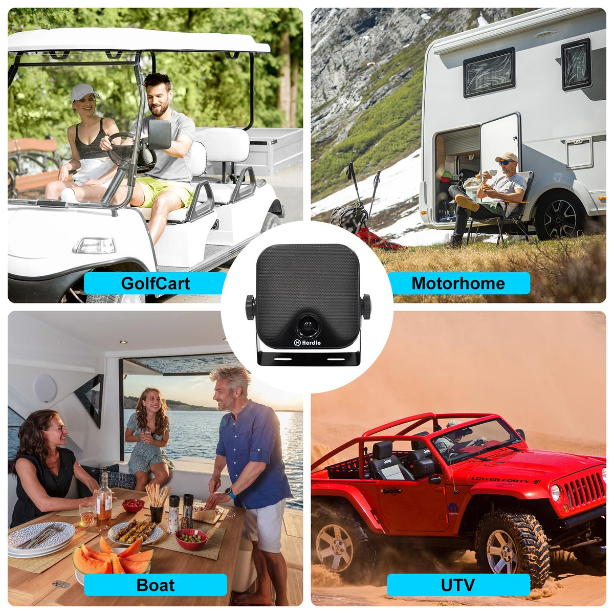 Herdio 4in surface-mount speakers on a UTV show easy installation.