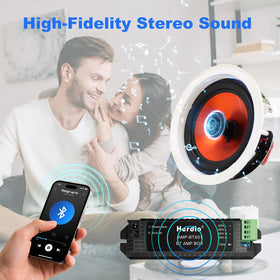 Herdio 4-inch Bluetooth ceiling speaker installed in ceiling for discreet audio.