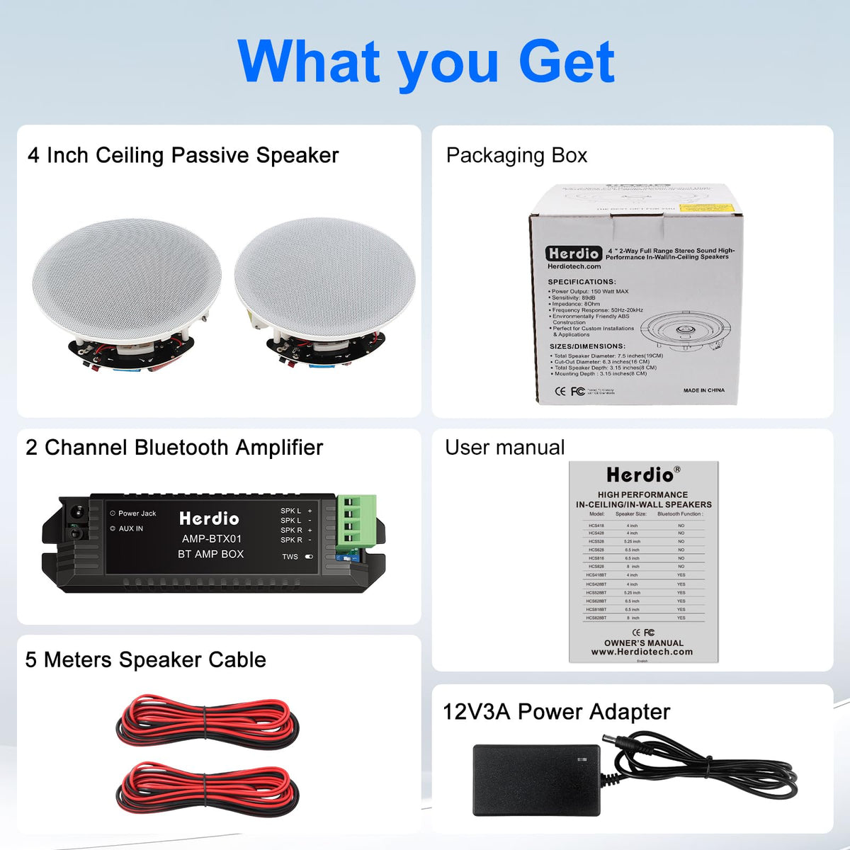 Herdio 4-inch ceiling speaker Bluetooth pairing setup for wireless listening.