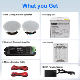 Herdio 4-inch ceiling speaker Bluetooth pairing setup for wireless listening.