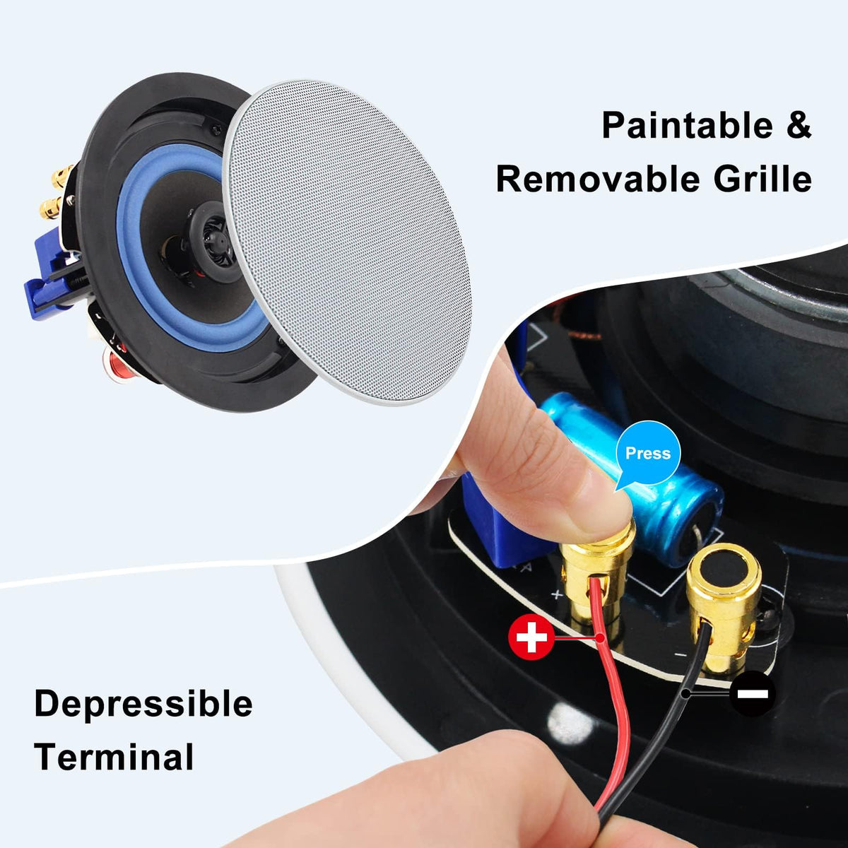 Herdio 4-inch ceiling speaker with amplifier demonstrates compact all-in-one audio solution.