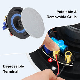 Herdio 4-inch ceiling speaker with amplifier demonstrates compact all-in-one audio solution.