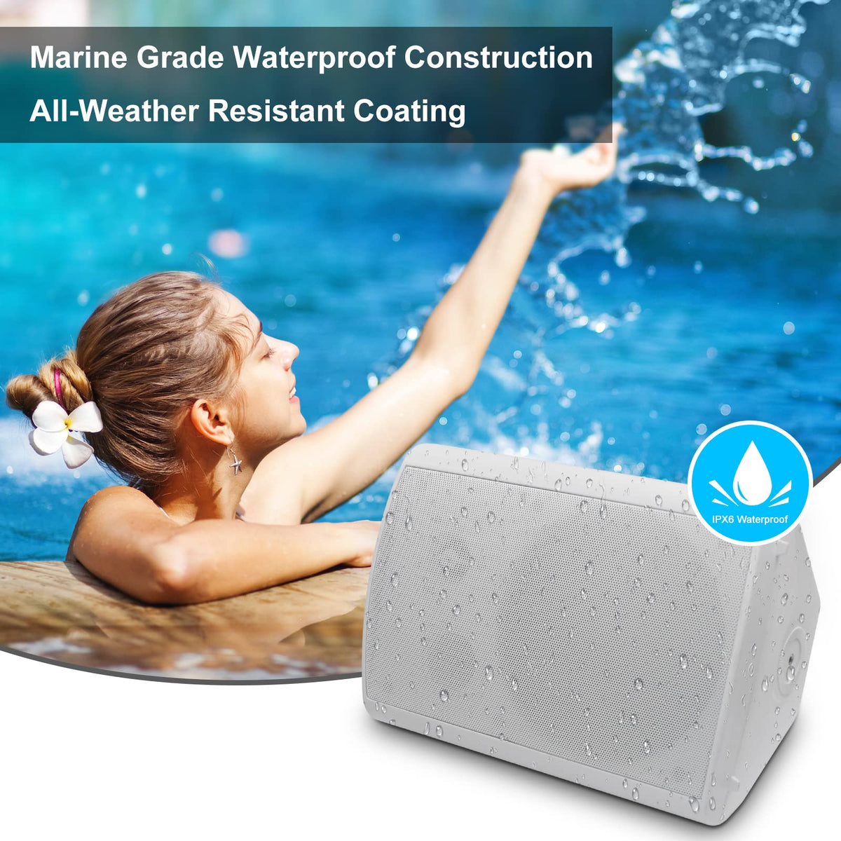 Herdio 6.5-inch subwoofer with aluminum cone provides deep bass outdoors.