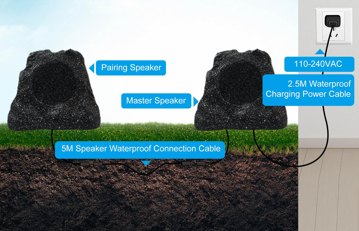 Herdio 8-inch rock speaker on patio blending with garden lighting