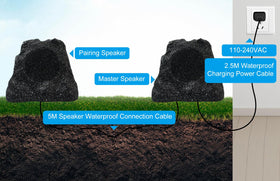 Herdio 8-inch rock speaker on patio blending with garden lighting