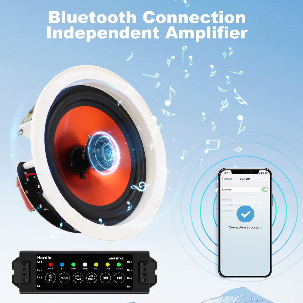 Bluetooth 5.0 ceiling sound enables stable wireless playback across spaces.
