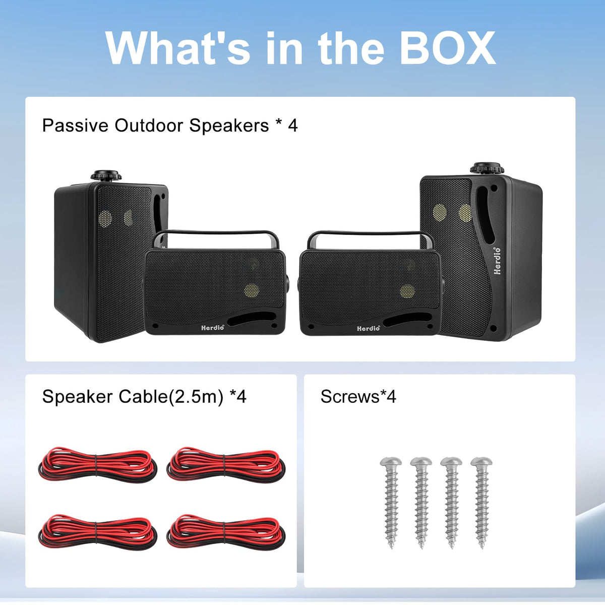 Herdio box includes four speakers and manual for immediate use