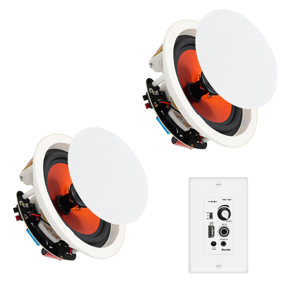 Herdio front view of ceiling speaker showing flush appearance and clean look