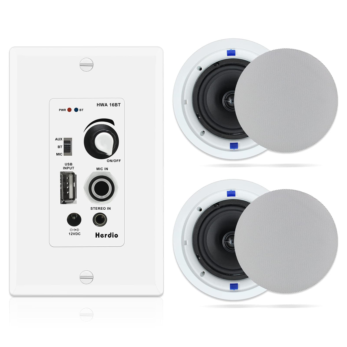 Herdio ceiling speakers pair front view for clean home audio
