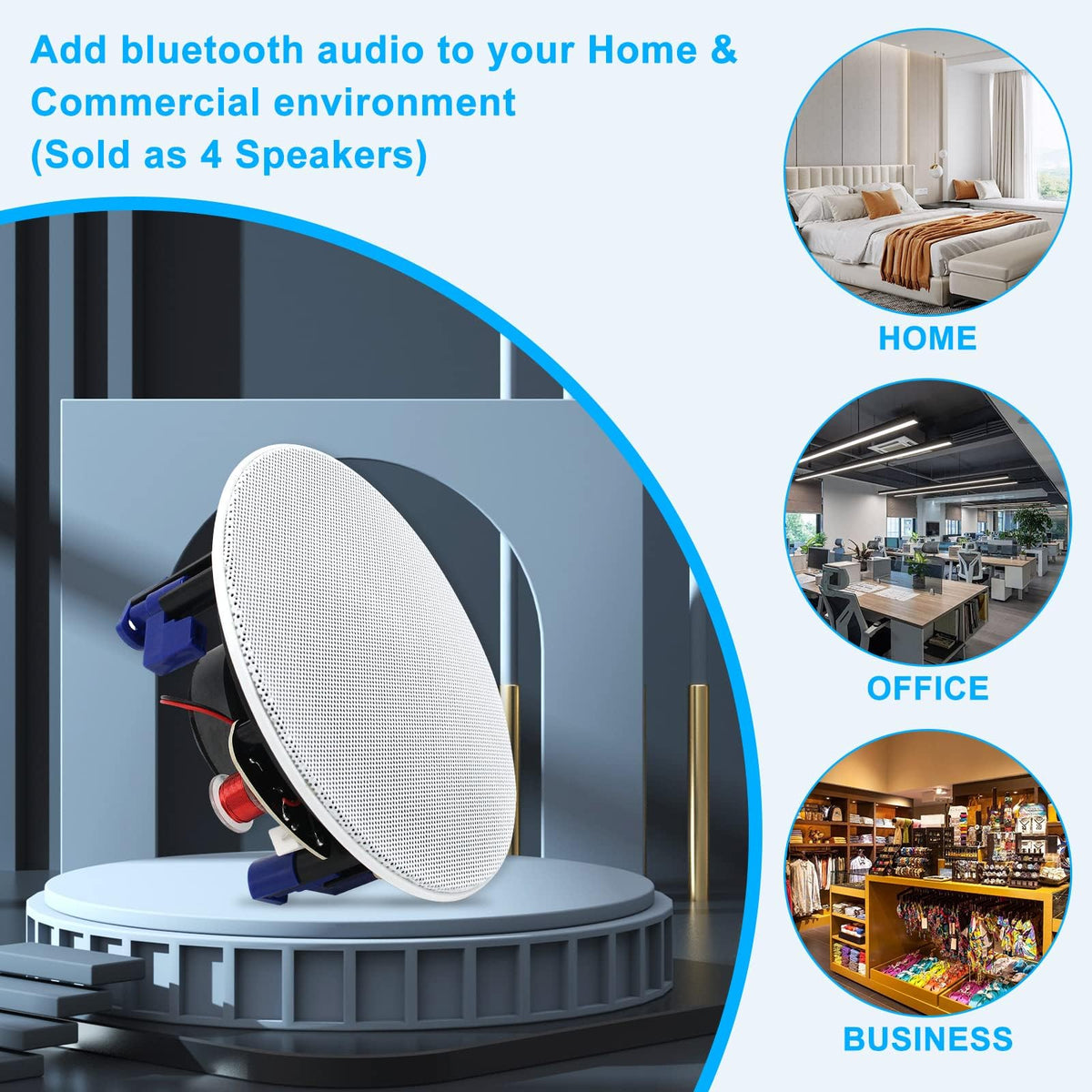 Herdio flush-mount ceiling speakers installed for seamless in-wall integration.
