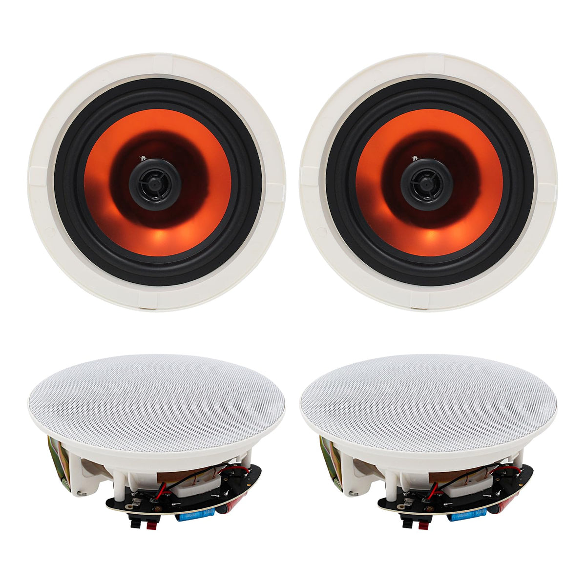herdio front-facing speaker showing grille and clean flush look for seamless decor