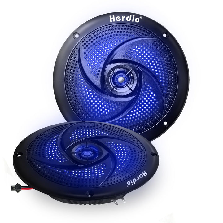 Herdio front view black speaker pair showing low-profile benefit