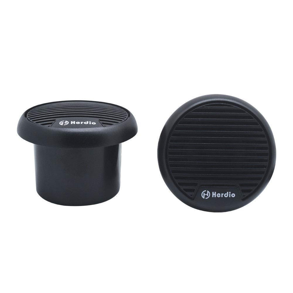 Herdio speaker front view showing grille and compact fit for easy installation